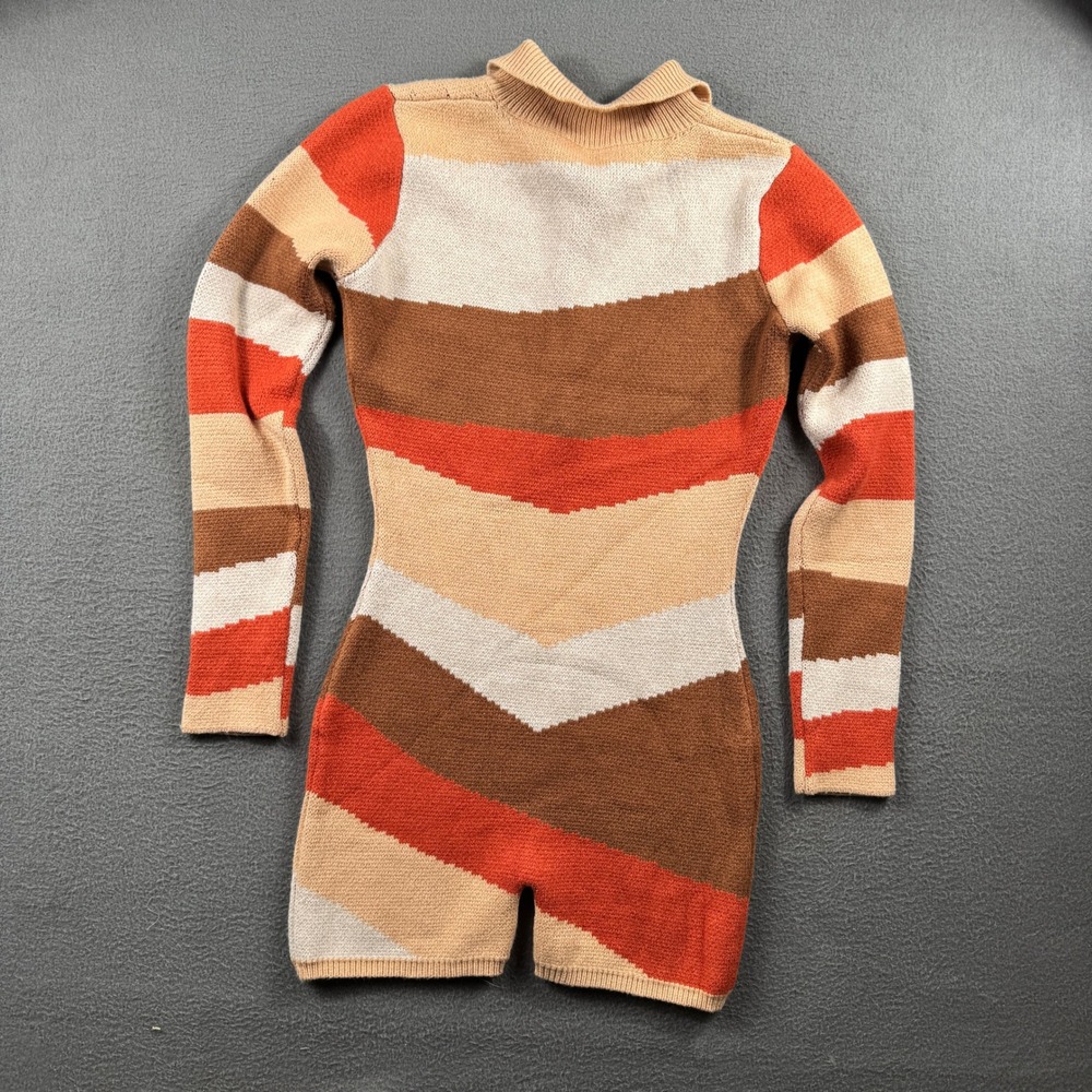 Knit Romper Womens M Chevron‎ Striped Retro Boho Festival 70s Skate Disco Dance - Picture 2 of 6